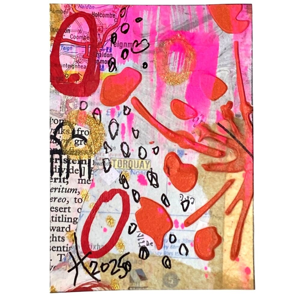 ACEO Original Art Acrylic Collage Mixed Media Markers 3-D ATC